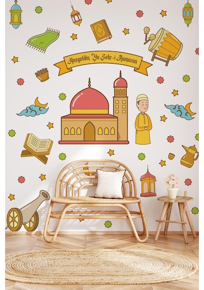 Hoşgeldin Ramazan Temalı Camili Sticker Seti Ramazan Figürleri Sticker, Çocuklar İçin Ramazan Seti3 Dijital Baskı