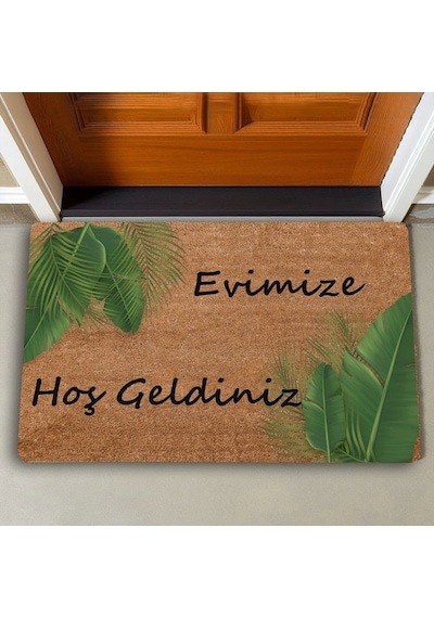 Valerine Life Tropikal Palmiye Yaprağı Evimize Hoş Geldiniz Kapı Önü Paspası 45 x 70 CM