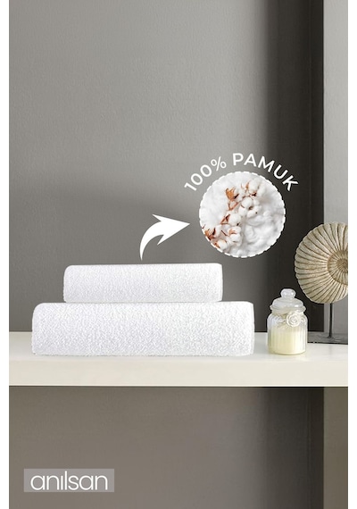 %100 Pamuk 2'li Havlu Seti - 1 Adet El Havlusu Ve 1 Adet Banyo Havlusu Beyaz