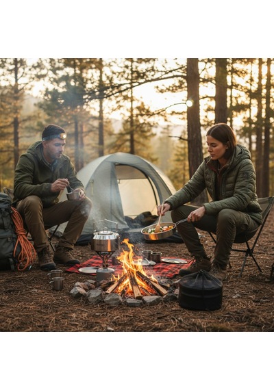 Orcamp Out-1160 Ironchef Çelik Kamp Mutfak Seti Tencere - Tava -çaydanlık Açık Gri