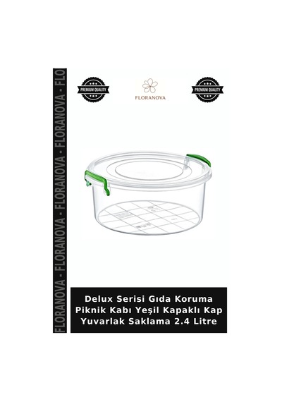 Delux Serisi Gıda Koruma Piknik Kabı Yeşil Kapaklı Kap Yuvarlak Saklama 2.4 Litre Çok Renkli