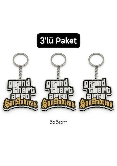 3'lü Paket Gta San Andreas Temalı 3d Anahtarlık & Çanta Süsü Siyah