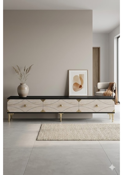 Tsa1897atg Alfa Tv Sehpası Antrasit-traverten-gold 180cm
