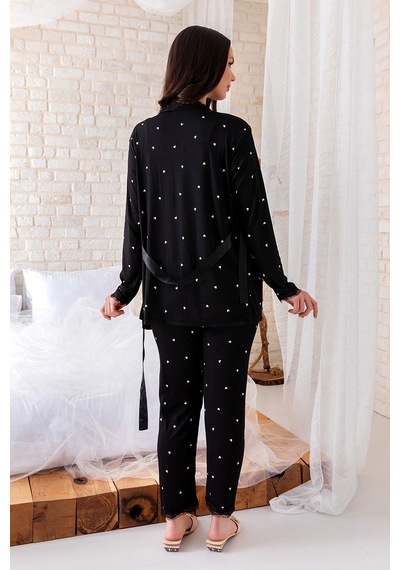 Nisanca Sabahlıklı Dantel Detaylı Pegasus Kadın Pijama Takımı-çeyizlik Takım- Geniş Beden Aralığı Siyah