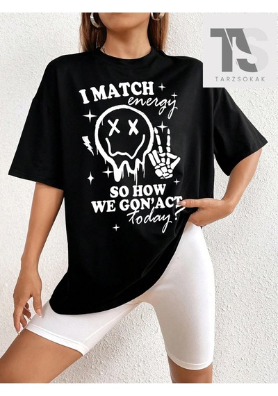 Startmore Goth Kedi Baskılı Büyük Boy Tişört Siyah