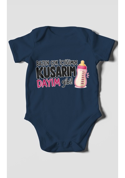 Morivokids Dayıya Özel Kısa Kollu Bebek Body %100 Pamuk Zbn186-kk Lacivert