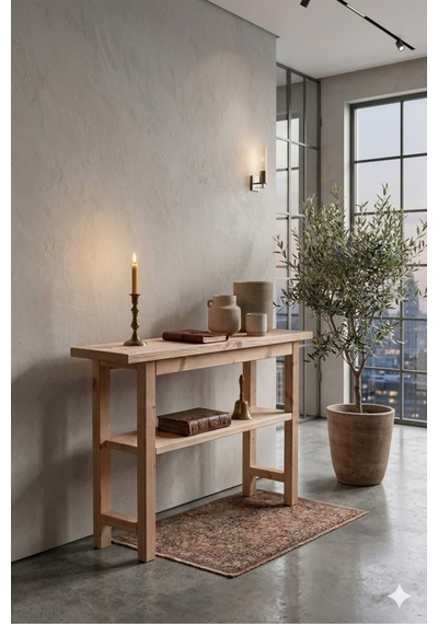 Naturel Ahşap Ladin Modern Dresuar Raflı