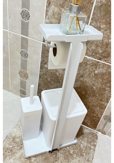 6 Parça Banyo Seti Çöp Kovası, Wc Fırça, Tuvalet Kağıtlık, Diş Fırçalık, Sıvı Sabunluk, Sabunluk Beyaz