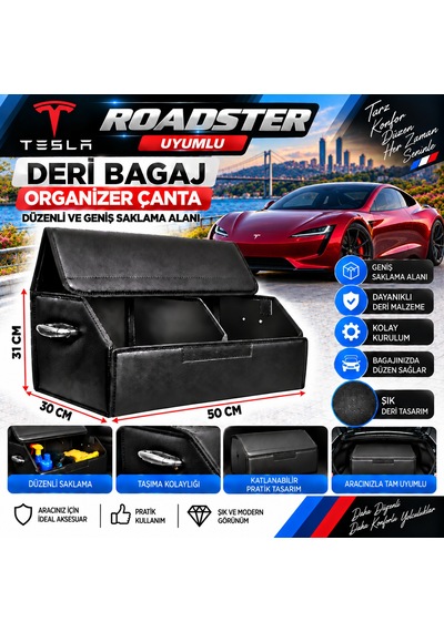 Tesla Roadster Uyumlu Oto Bagaj Organizeri Deri Bagaj Kutu Çanta 1