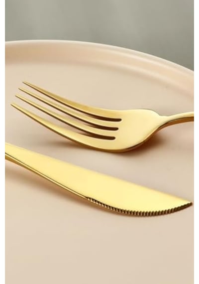 410 Çelik 24 Parça Gold Yemek Kaşık Çatal Bıçak Seti Cin518sr Açık Gri