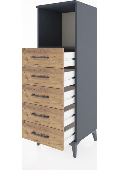 Hyperion Dolap Tek Raflı 5 Çekmeceli 44x44x134 Antrasit-çam Antrasit
