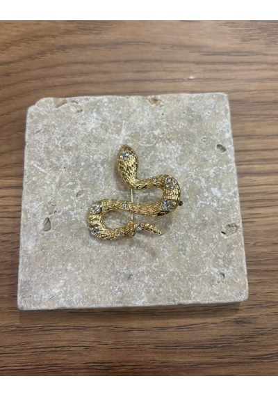 Taşlı Gold Yılan Broş çok renkli