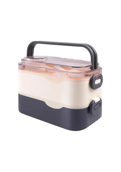 Bento 1350ml Lunchbox 2 Katlı 3 Bölmeli Ve Sosluklu Çelik Sefer Tası Yemek Kutusu Çatal Kaşık Hediyeli Lacivert Bakır