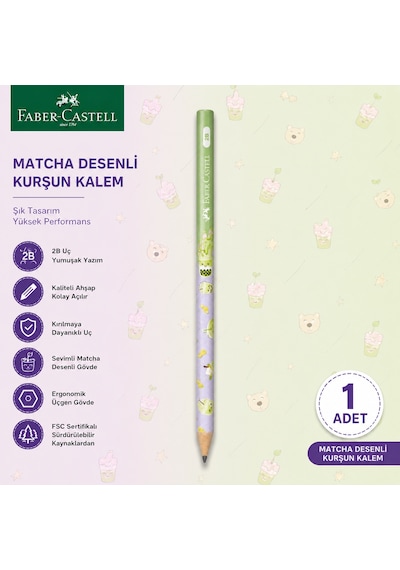 Faber-castell Matcha Desenli Kurşun Kalem 1 Adet 2b Yuvarlak Gövde Yeşil