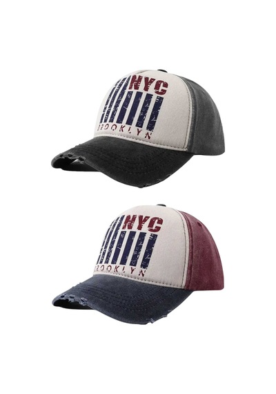 Tezzgelsin Unisex Eskitme Nyc Brooklyn Nakışlı Ayarlanabilir Beyzbol Kep Şapka 2'li Set Siyah - Lacivert