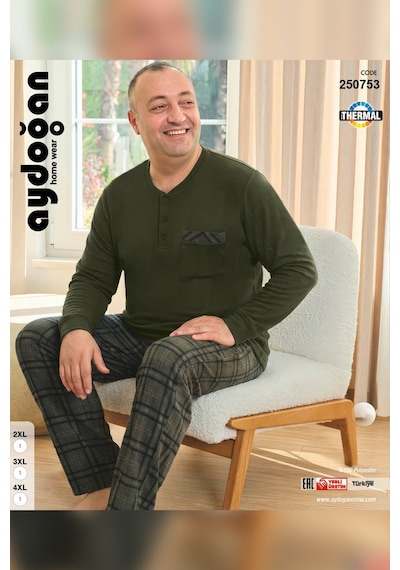 Aydoğan Erkek Emir Büyük Beden Kışlık Termal Yeşil Pijama Takımı 0753
