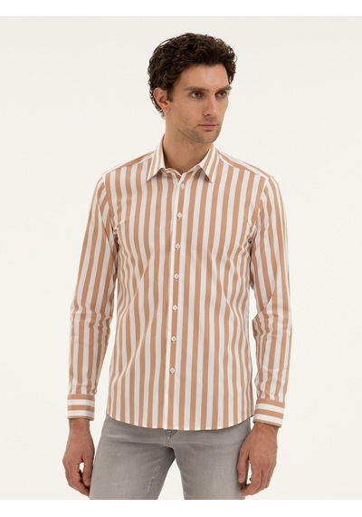 Cacharel Kahverengi Slim Fit Çizgili Gömlek