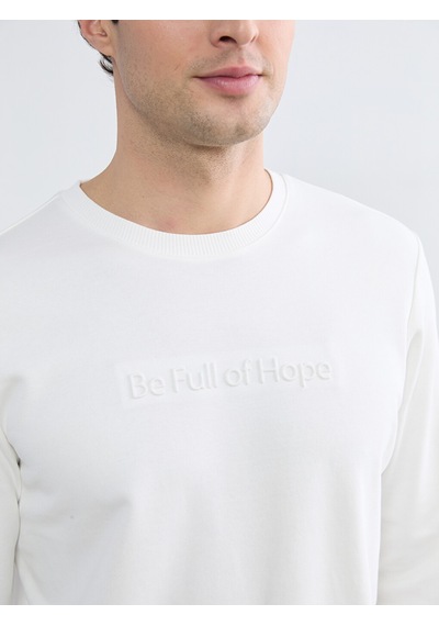 Lcwaıkıkı Classic Beyaz Bisiklet Yaka Baskılı Erkek Sweatshirt