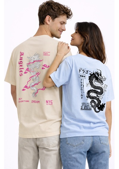 Nevermınd Sevgili Kombini Dragon Baskılı Çift Tişört Oversize Unisex Street Partner Kombin Seti Bej Bej Nevermınd Sevgili Kombini Dragon Baskılı Çift Tişört Oversize Unisex Street Partner Kombin Seti Bej Bej