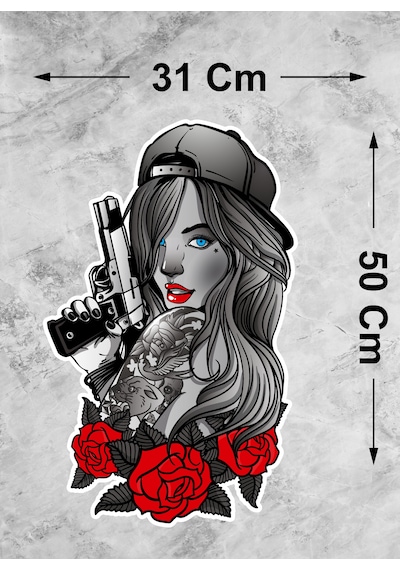 Mafya Gangster Mavi Gözlü Kız Sticker - Araba Oto Motosiklet Karavan Cam Araç Bavul Laptop Sticker - 00156 50X31 Cm