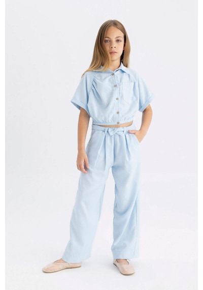 DeFacto Kız Çocuk Cropped Fit Pamuklu Kısa Kollu Gömlek C4272A824SMBE366