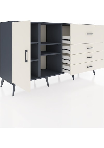 Hyperion Konsol 4 Raflı 4 Çekmeceli Tek Kapaklı 176x44x99 Antras Antrasit-aytaşı Hyperion Konsol 4 Raflı 4 Çekmeceli Tek Kapaklı 176x44x99 Antras Antrasit-aytaşı