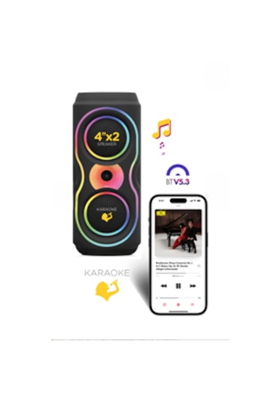 Maxron Mxtube 20w Bluetooth Hoparlör Led Işıklı Ses Sistemi Parti Speaker Karaoke Özellikli + Mikrofon