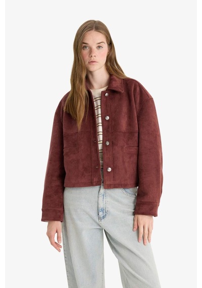 Defacto Regular Fit Polo Yaka Süet Mont F2815ax25wnbr444 Bordo