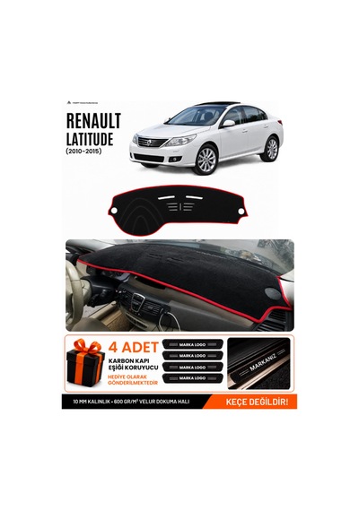 Renault Latıtude 2010-2015 Uyumlu Torpido Örtüsü, Torpido Kılıfı - Siyah-kırmızı - Re034