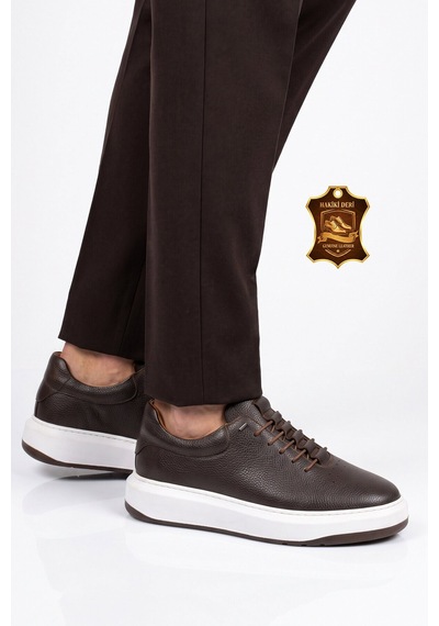 Ayakmod Lastik Bağcıklı Şık Rahat Kahve Hakiki Deri Erkek Casual Sneaker Ayakkabı 272304