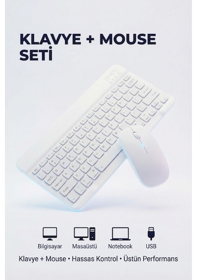 Kablosuz Bluetooth Klavye Mouse Seti Şarj Edilebilir