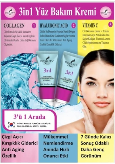 Beauty Kolajen Hyaluronic+C Vitamini  3 in 1 Krem 50 ML
