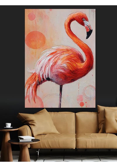 Ahşap Tablo Pembe Flamingo Kuşu İllüstrasyon