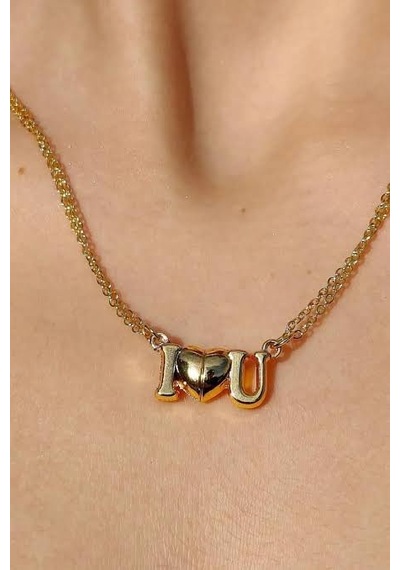 Gold I Love You Mıknatıslı Sevgili Çift İkili Kolye Çok Renkli