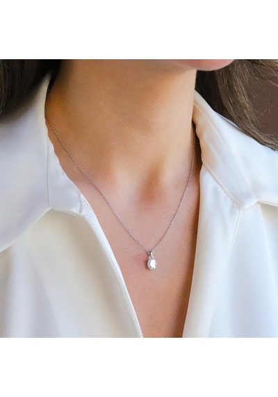 Elips Mini Mozanit Taşlı Gümüş Set Gümüş