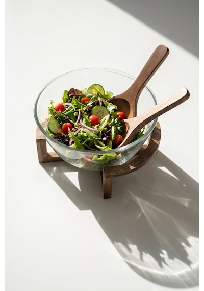 Bosco Akasya Salata Servis Kasesi & Çatal Kaşık - 2700 Ml Şeffaf