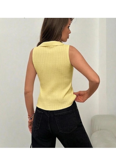 Luxetıque Açık Polo Yaka Triko Sarı