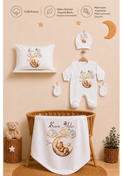 Pia Baby Kişiye Özel İsimli Kız Bebek Hastane Çıkış Seti 11 Parça %100 Pamuk 1099110x Ekru
