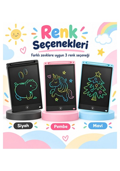 20 İnç Lcd Yazı Ve Çizim Tableti Renkli Ekranlı Tek Tuşla Silme Kalemli Çocuk Not Ve