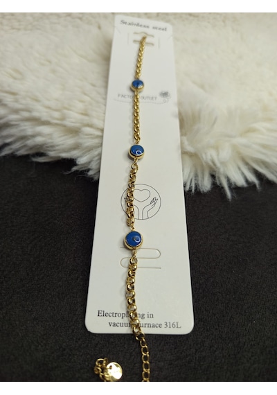 Stainless Steel Nazar Boncuklu Çelik Bileklik Gold