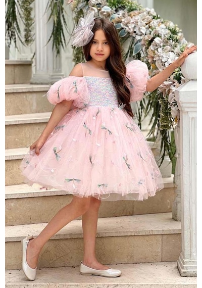 Riccotarz Kız Çocuk Düşük Omuzlu Balon Kollu Göğsü Pulpayet İşlemeli Üzeri Yusufçuk Detaylı Pembe Abiye Pembe Riccotarz Kız Çocuk Düşük Omuzlu Balon Kollu Göğsü Pulpayet İşlemeli Üzeri Yusufçuk Detaylı Pembe Abiye Pembe