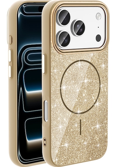 Subutu Apple Uyumlu iPhone 17 Pro Max Kılıf M-safe Şarj Özellikli Parlayan Simli Sbt Okso Kapak - Gold Altın