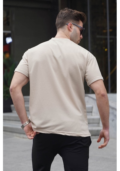 Madmext Bej Likralı Basic Erkek Tişört 6060-bej Bej