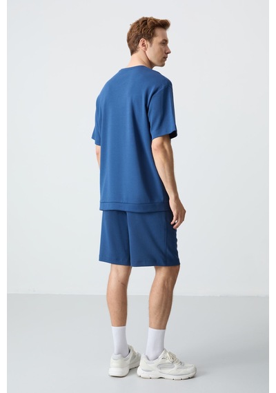 Tommy Life Parlament Pamuklu Kalın Yumuşak Dokulu Oversizefit Basic Erkek Şort Takım - 85257 Lacivert