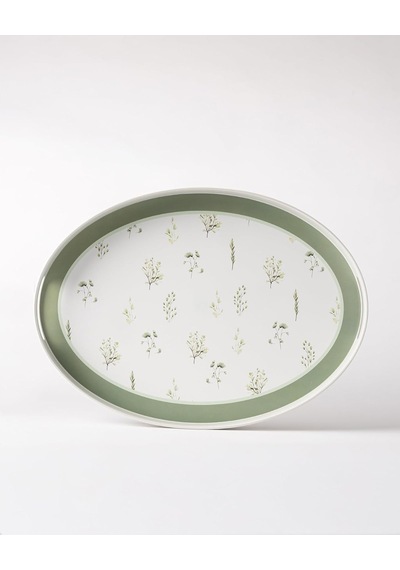 Delmare Oval Tepsi - Beyaz/yeşil