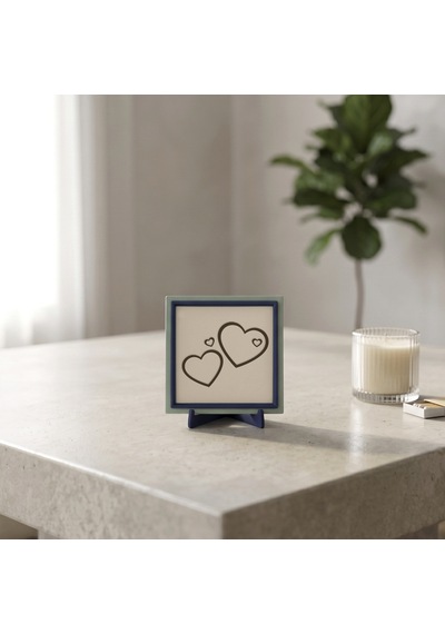 Modern Çizgilerle İkili Kalp Dekoratif Obje, Yaşam Alanlarınız İçin Özgün Ve Dengeli Tasarım 10x10cm