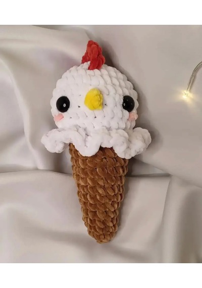 El Yapımı Tığ İşi Dondurma Peluş Oyuncak: Tavuklu Amigurumi Hayvan Oyuncağı 02 - Çok Renkli