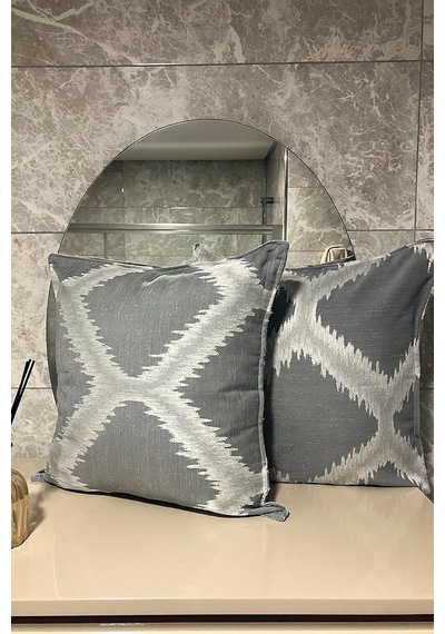 Kırlent Kılıfı Jakarlı Dekoratif 2'li 45x45 Cm Koyu Gri Çok Renkli