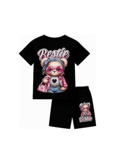 Lolliboomkids Bestie Siyah Ve Pembe Renk Kız Çocuk Takım - Ayıcık Baskılı Tişört & Şort 2'li Set Siyah Lolliboomkids Bestie Siyah Ve Pembe Renk Kız Çocuk Takım - Ayıcık Baskılı Tişört & Şort 2'li Set Siyah