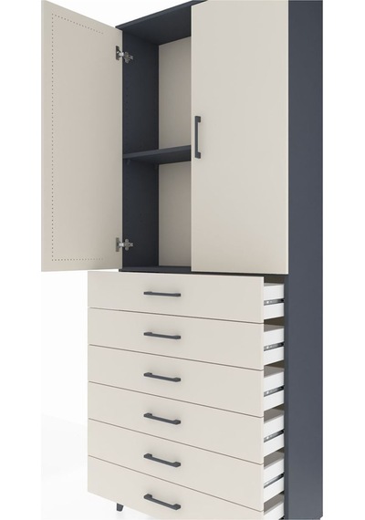 Arges Dolap 2 Raflı 6 Çekmeceli 2 Kapaklı 88x30x221 Antrasit-aytaşı Antrasit